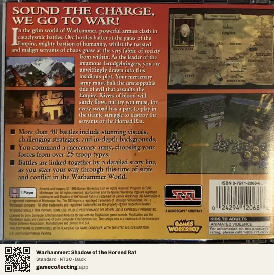 Warhammer: Shadow of the Horned Rat PlayStation, NTSC box back