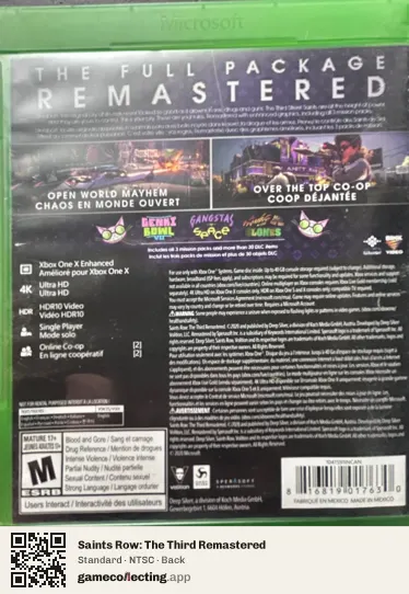 Saints Row: The Third Remastered Xbox One, NTSC box back