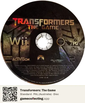 Transformers: The Game Nintendo Wii, PAL disc