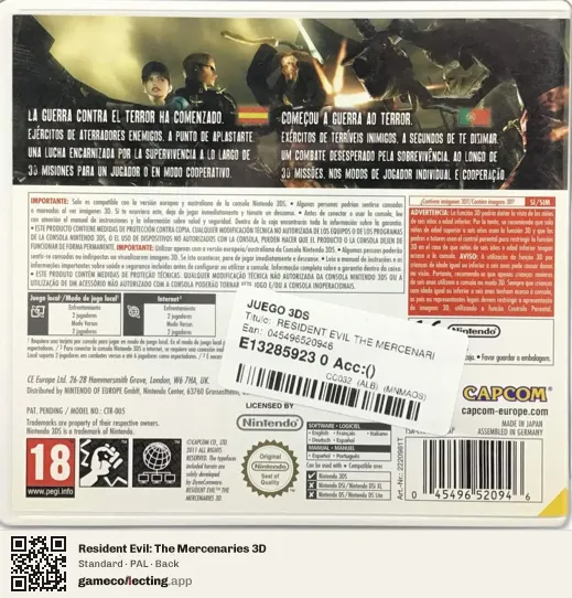 Resident Evil: The Mercenaries 3D Nintendo 3DS, PAL box back