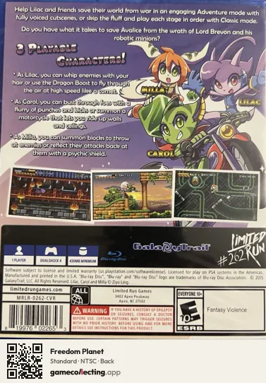 Freedom Planet PlayStation 4, NTSC box back