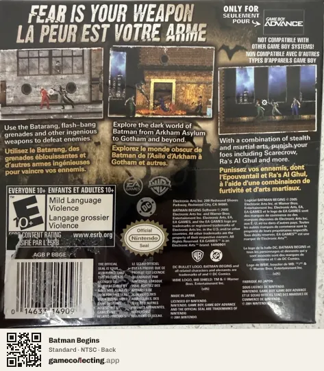 Batman Begins Game Boy Advance, NTSC box back