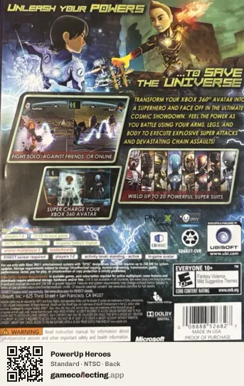 PowerUp Heroes Xbox 360, NTSC box back