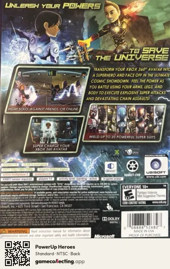 PowerUp Heroes Xbox 360, NTSC box back