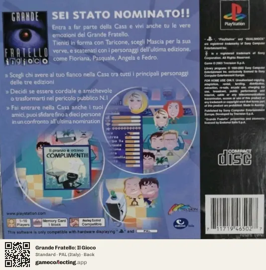 Grande Fratello: Il Gioco PlayStation, Italy box back