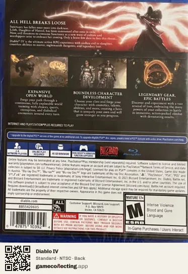 Diablo IV PlayStation 4, NTSC box back