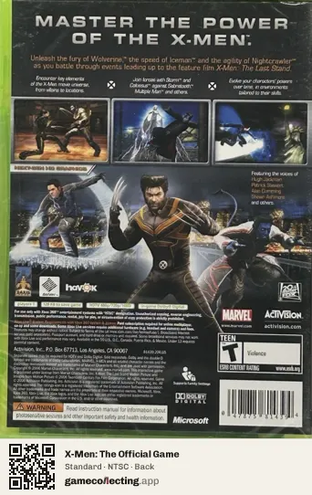 X-Men: The Official Game Xbox 360, NTSC box back