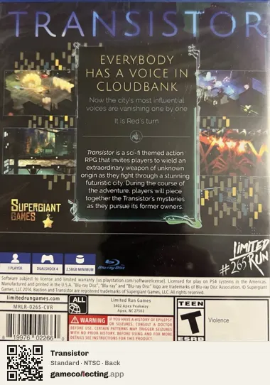 Transistor PlayStation 4, NTSC box back