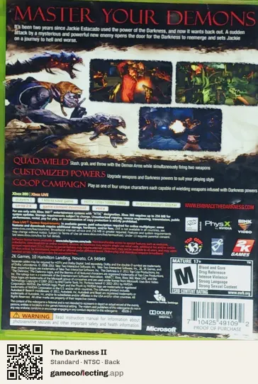 The Darkness II Xbox 360, NTSC box back