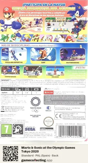 Mario & Sonic at the Olympic Games Tokyo 2020 Nintendo Switch, Spain box back