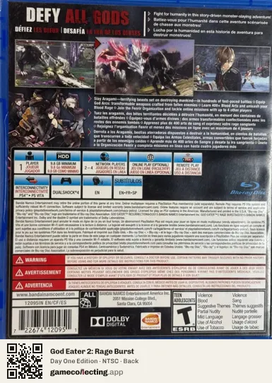 God Eater 2: Rage Burst PlayStation 4, NTSC box back