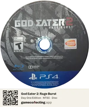 God Eater 2: Rage Burst PlayStation 4, NTSC disc