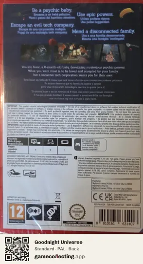 Goodnight Universe Nintendo Switch 2, PAL box back