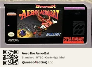 Aero the Acro-Bat Super Nintendo Entertainment System, NTSC cartridge label