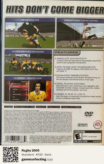 Rugby 2005 PlayStation 2, NTSC box back