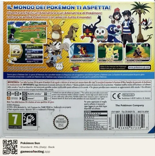 Pokémon Sun Nintendo 3DS, Italy box back