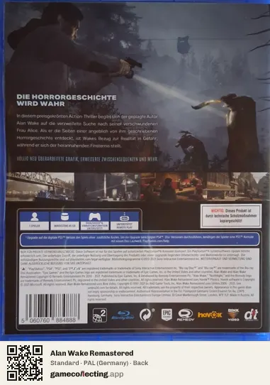 Alan Wake Remastered PlayStation 4, Germany box back