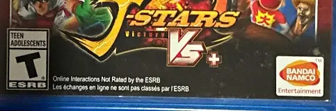 J-Stars Victory Vs+, the ESRB box on its front