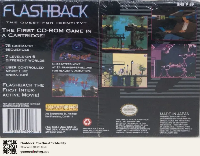 Flashback: The Quest for Identity Super Nintendo Entertainment System, NTSC box back
