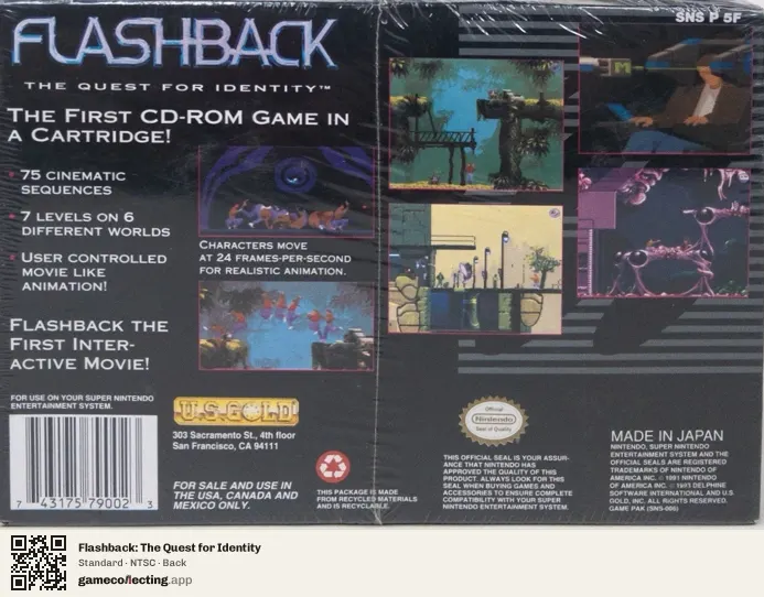 Flashback: The Quest for Identity Super Nintendo Entertainment System, NTSC box back