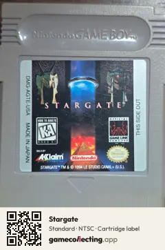 Stargate Game Boy, NTSC cartridge label
