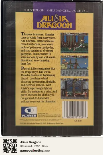 Alisia Dragoon Sega Mega Drive / Genesis, NTSC box back