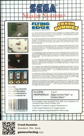 Crash Dummies Sega Master System, PAL box back
