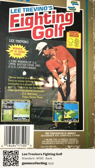 Lee Trevino's Fighting Golf Nintendo Entertainment System, NTSC box back
