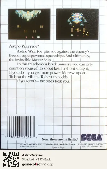 Astro Warrior Sega Master System, NTSC box back