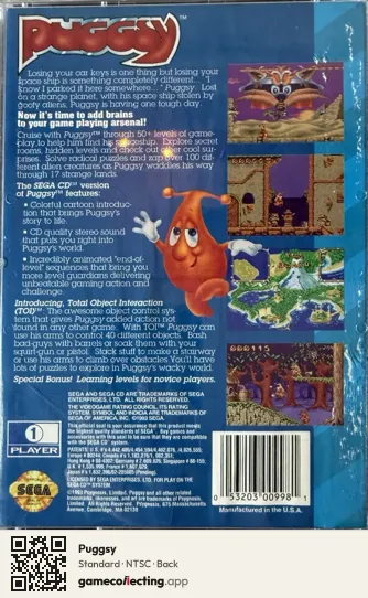 Puggsy Sega Mega-CD / Sega CD, NTSC box back