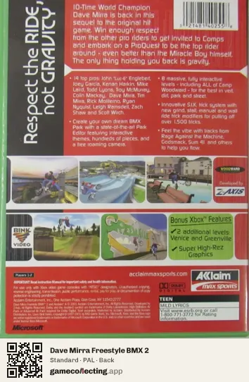 Dave Mirra Freestyle BMX 2 Xbox, PAL box back