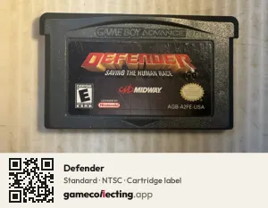 Defender Game Boy Advance, NTSC cartridge label