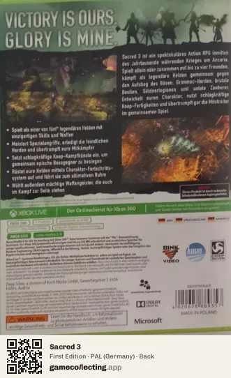 Sacred 3 Xbox 360, Germany box back
