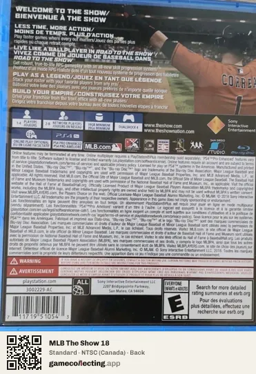 MLB The Show 18 PlayStation 4, Canada box back