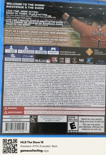 MLB The Show 18 PlayStation 4, Canada box back
