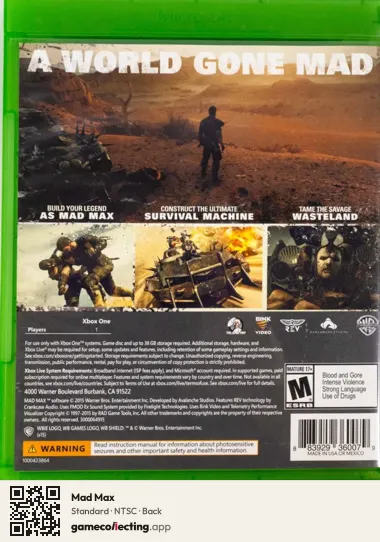 Mad Max Xbox One, NTSC box back