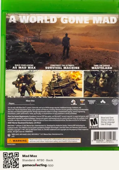 Mad Max Xbox One, NTSC box back