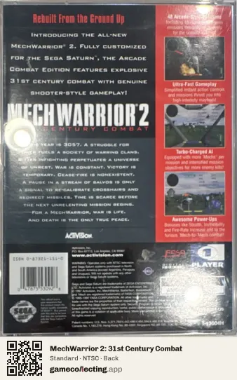 MechWarrior 2: 31st Century Combat Sega Saturn, NTSC box back