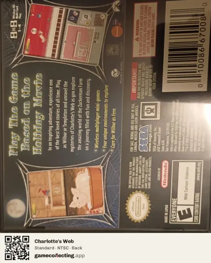 Charlotte's Web Nintendo DS, NTSC box back
