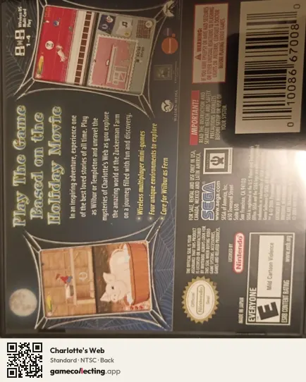 Charlotte's Web Nintendo DS, NTSC box back