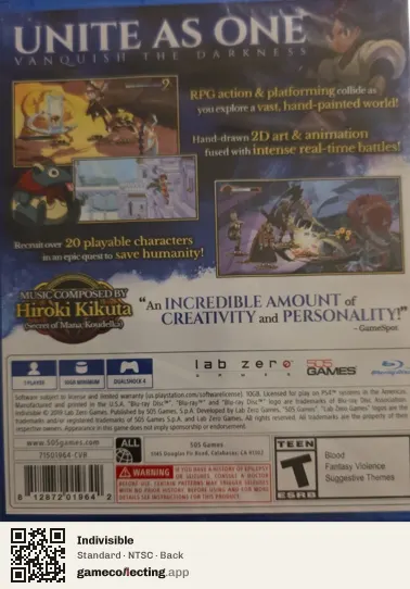 Indivisible PlayStation 4, NTSC box back