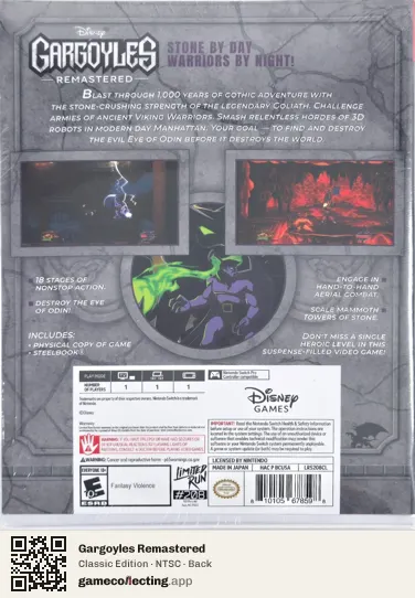 Gargoyles Remastered Nintendo Switch, NTSC box back