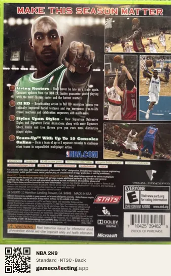 NBA 2K9 Xbox 360, NTSC box back