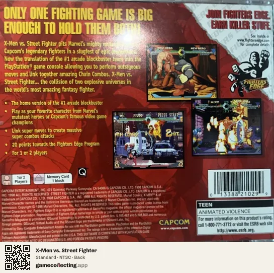 X-Men vs. Street Fighter PlayStation, NTSC box back