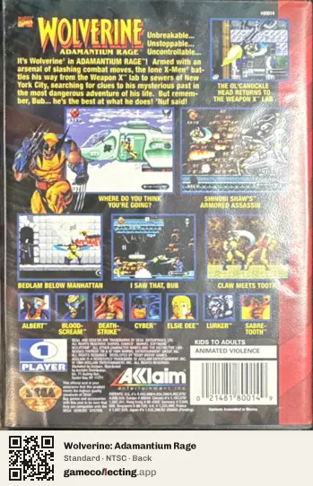 Wolverine: Adamantium Rage Sega Mega Drive / Genesis, NTSC box back