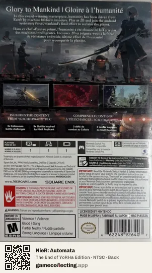 NieR: Automata Nintendo Switch, NTSC box back