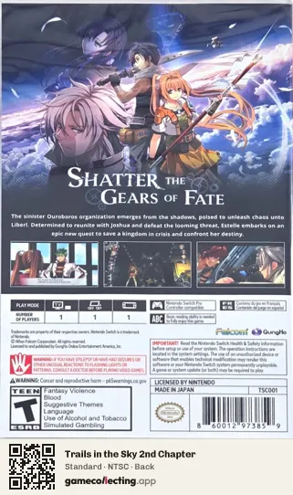 Trails in the Sky 2nd Chapter Nintendo Switch, NTSC box back