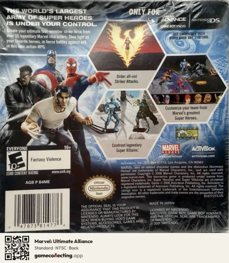 Marvel: Ultimate Alliance Game Boy Advance, NTSC box back