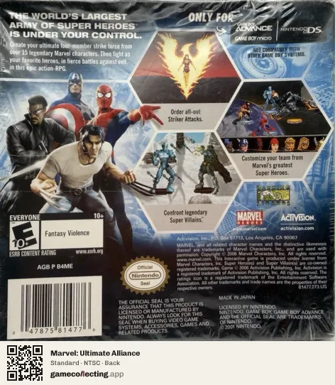 Marvel: Ultimate Alliance Game Boy Advance, NTSC box back