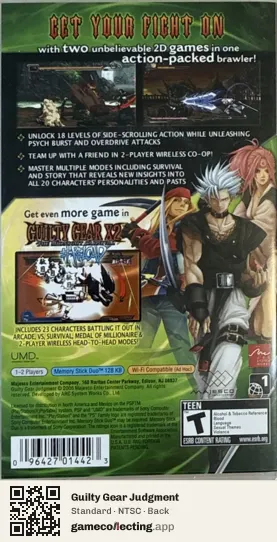 Guilty Gear Judgment PlayStation Portable, NTSC box back